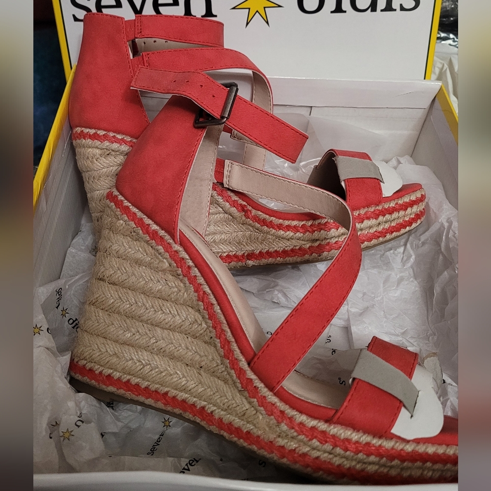 Seven Dials Berlina Espadrille Wedge Sandal Red Nubuck 8M NEW NIB